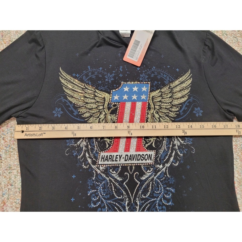 Harley Davidson Shirt Women Large Black Motorcycle Rider Biker Wings Chopper NWT - Picture 11 of 15